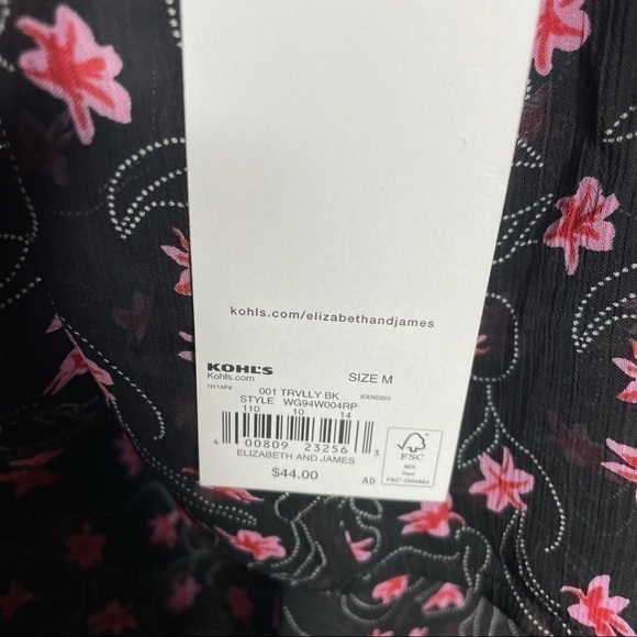 New With Tag Elizabeth And James Beautiful Black Sheer Floral Blouse - Picture 8 of 9